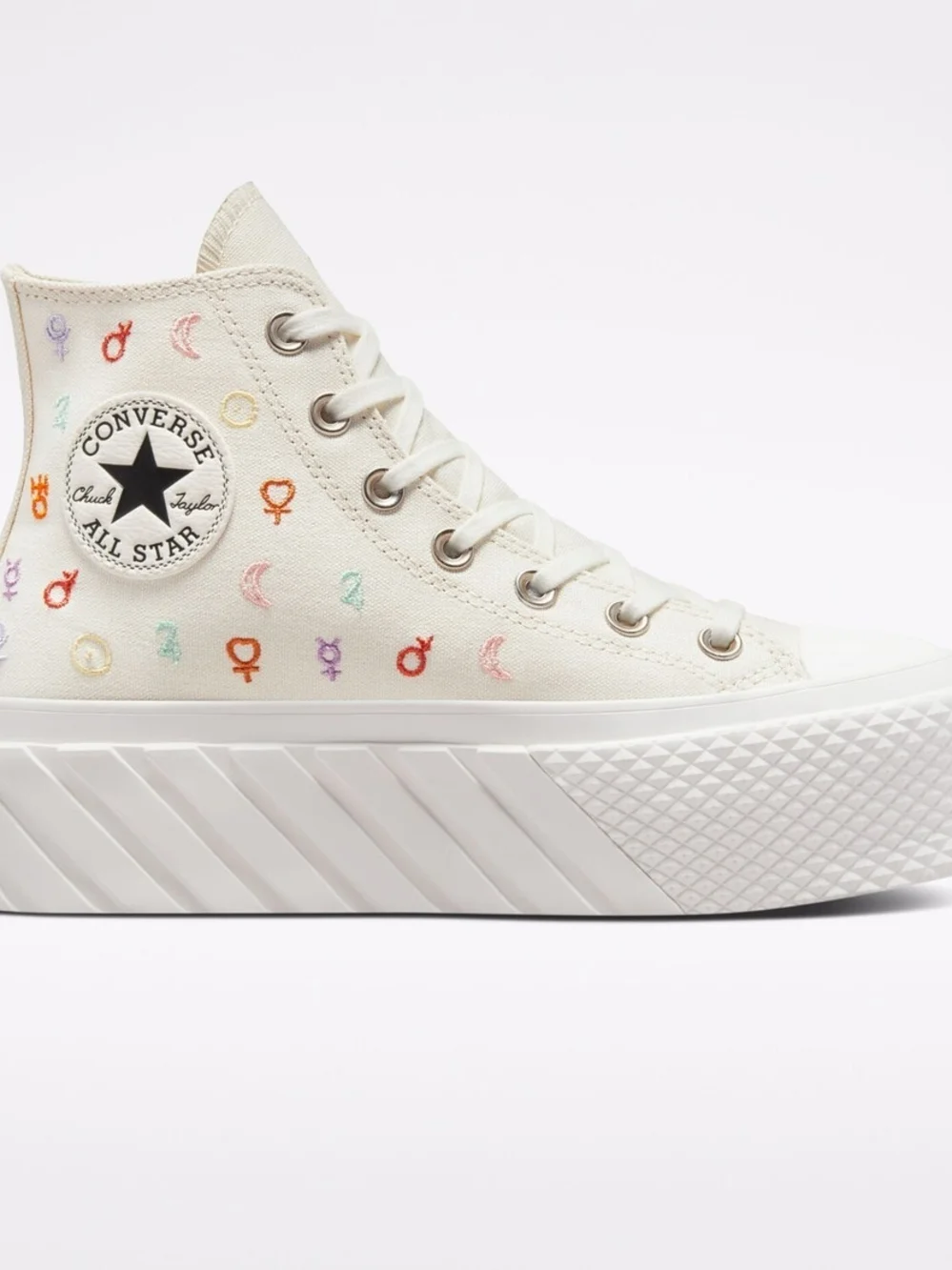 Converse Platform High-Top Sneakers with Colorful Symbols - White